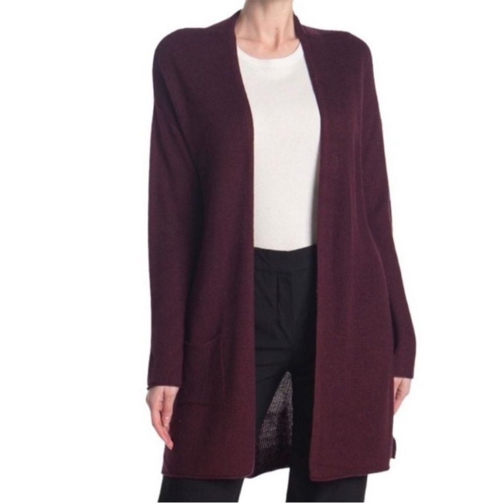 Open front plum Tahari cardigan